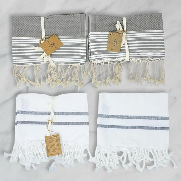 Scents & Feel Luxury Towel Set 4 Gray White Handwoven Cotton NWT NWOT - Picture 6 of 7